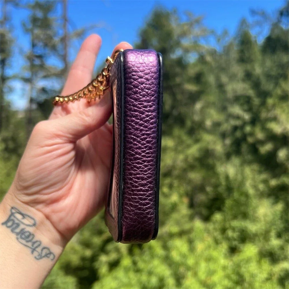 COACH Metallic Purple Zip Card Case Cardholder Wallet ID Holder Gold Hardware